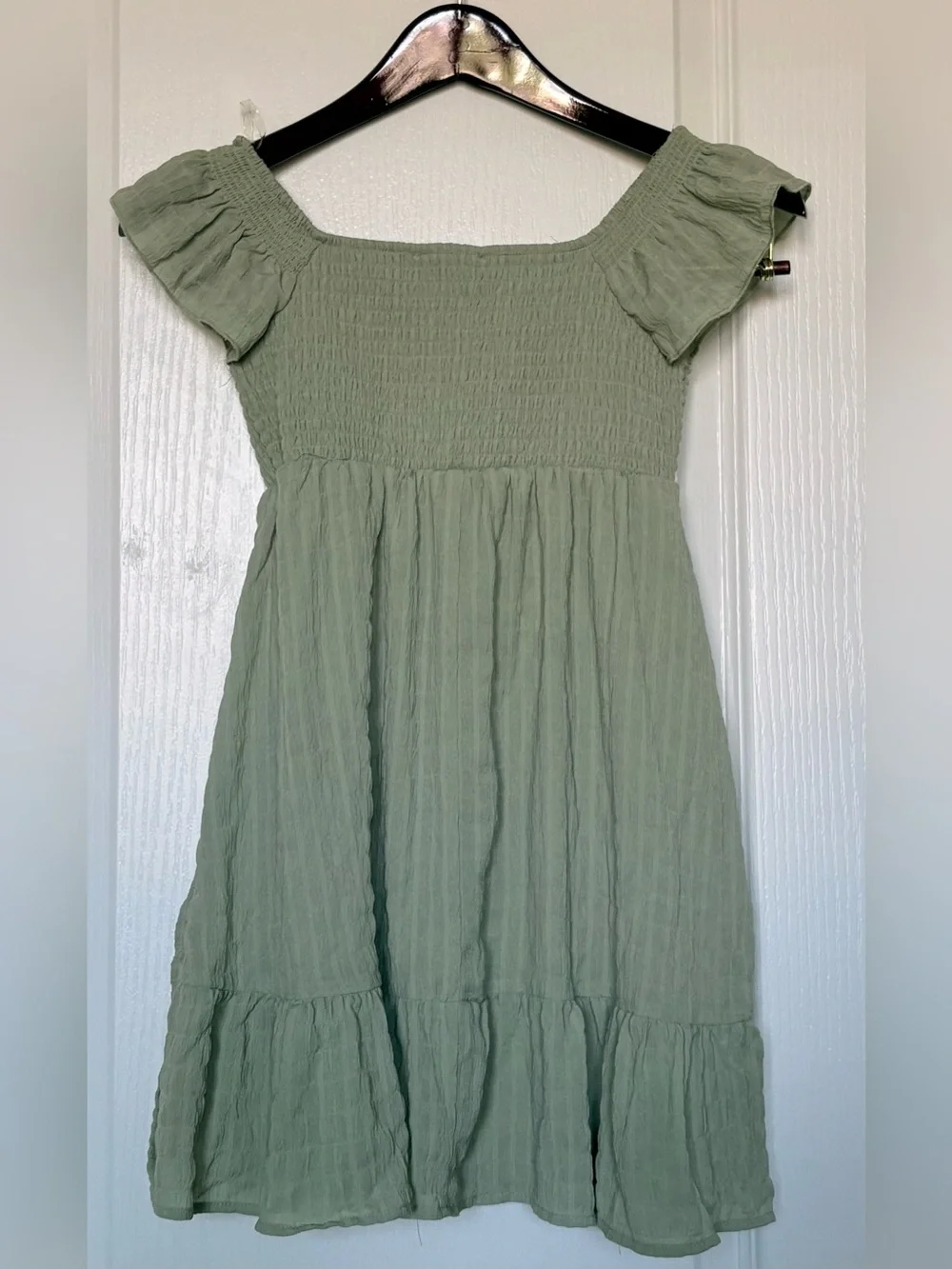 Sincerely Jules Sage Green Smocked Off-Shoulder Tunic